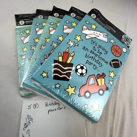 5 packs of 8 Birthday invitations with envelopes Boy plane balls truck NWT - Picture 6 of 6